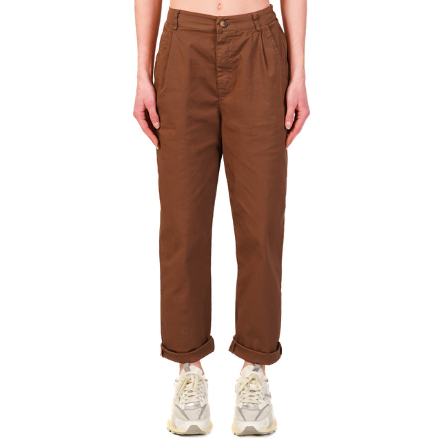 Zeroassoluto-Pantalone LOLA elastico dietro cotone elasticizzato - moka
