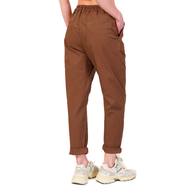 Zeroassoluto-Pantalone LOLA elastico dietro cotone elasticizzato - moka