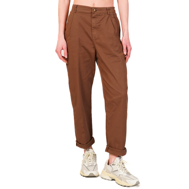 Zeroassoluto-Pantalone LOLA elastico dietro cotone elasticizzato - moka