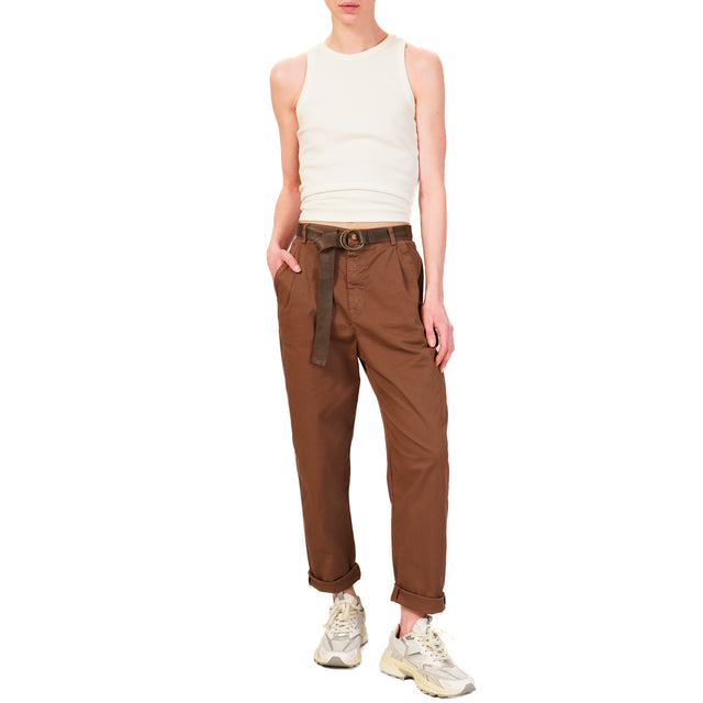 Zeroassoluto-Pantalone LOLA elastico dietro cotone elasticizzato - moka