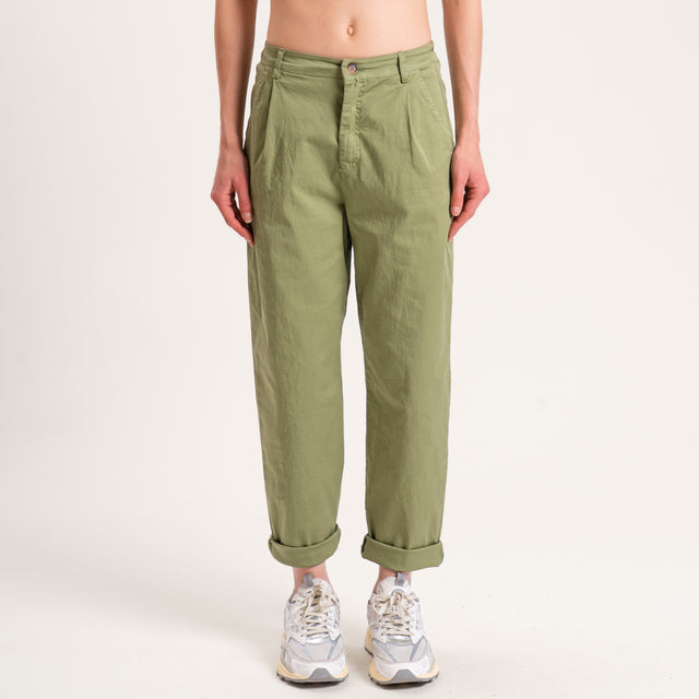 Zeroassoluto-Pantalone LOLA elastico dietro cotone - salvia