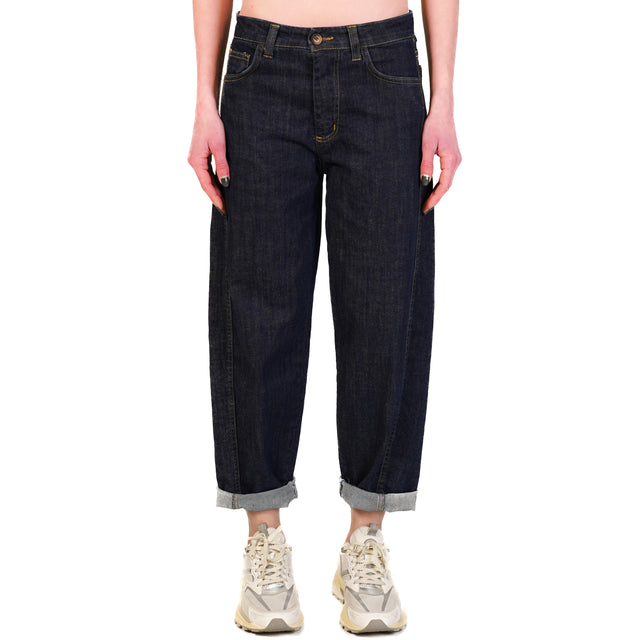 Zeroassoluto-Jeans LUNA baggy de lona elástica - denim oscuro