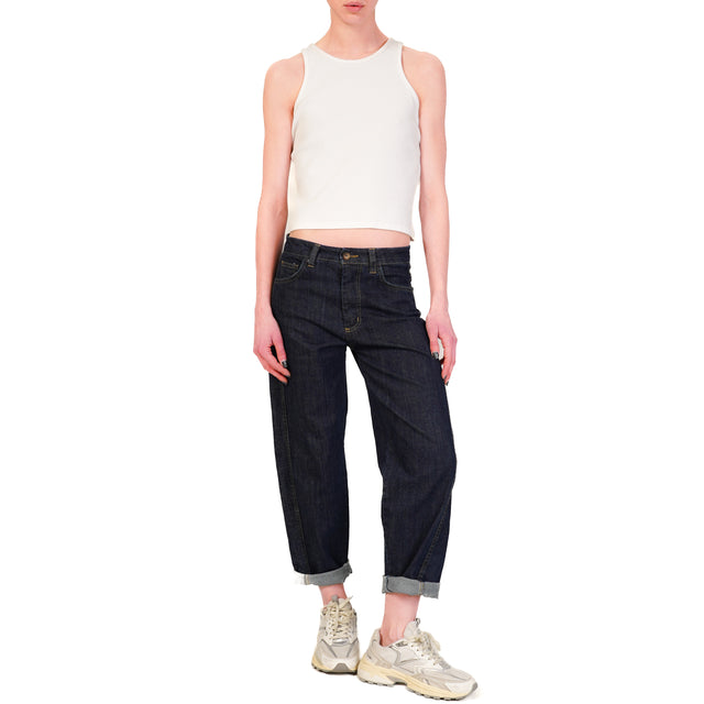 Zeroassoluto-Jeans LUNA baggy de lona elástica - denim oscuro