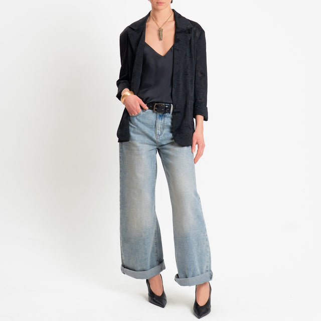 Zeroassluto-Giacca organza damascata due bottoni - nero