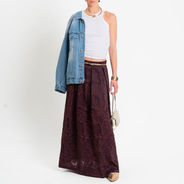 Zeroassoluto-Gonna organza devorè elastico dietro - burgundy