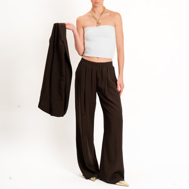 Zeroassoluto-Pantalone wide leg tencel fibra naturale - choco
