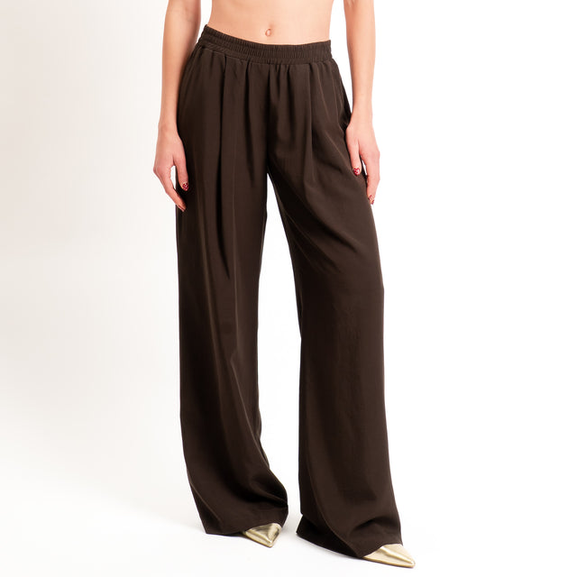Zeroassoluto-Pantalone wide leg tencel fibra naturale - choco