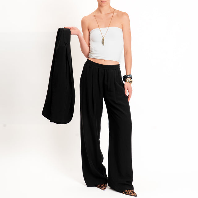 Zeroassoluto-Pantalone wide leg tencel fibra naturale - nero