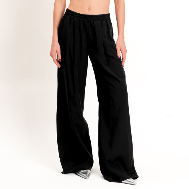 Zeroassoluto-Pantalone wide leg tencel fibra naturale - nero