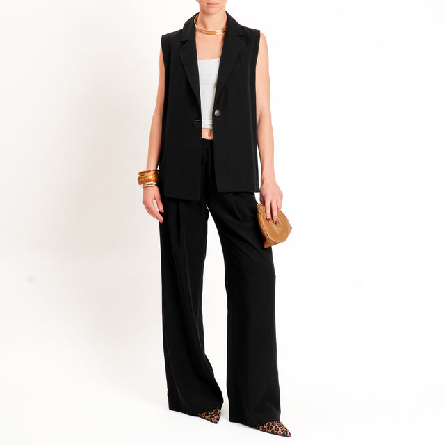 Zeroassoluto-Pantalone wide leg tencel fibra naturale - nero