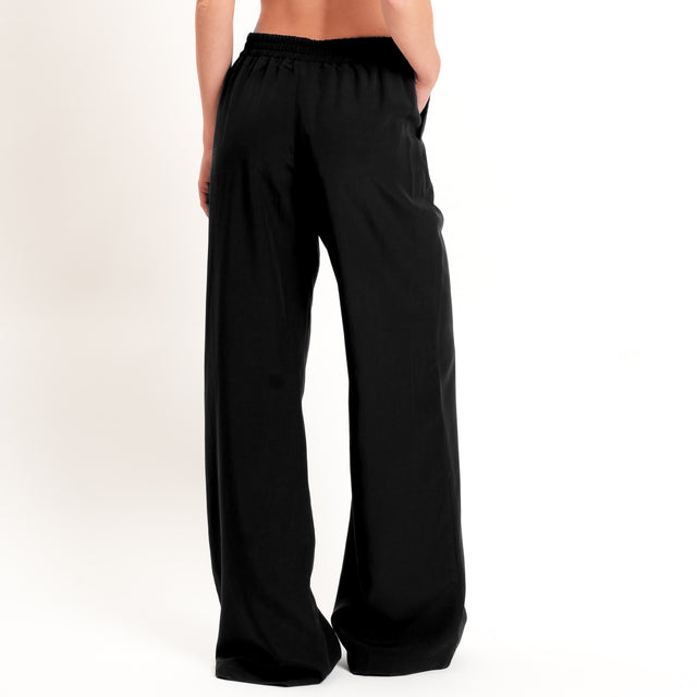 Zeroassoluto-Pantalone wide leg tencel fibra naturale - nero