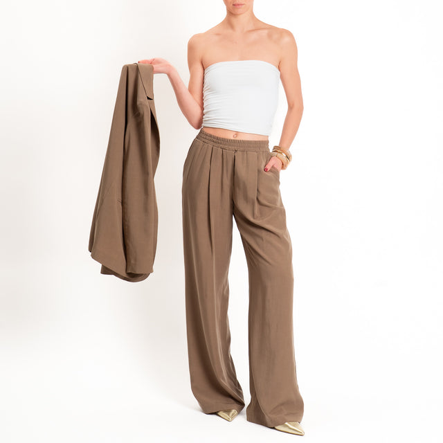 Zeroassoluto-Pantalone wide leg tencel fibra naturale - noce