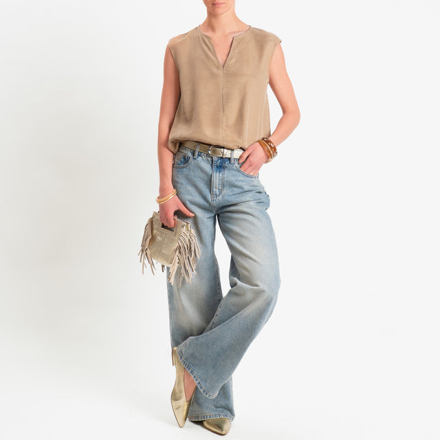 Zeroassoluto-Blusa smanicata cupro lyocell fibra naturale - sahara