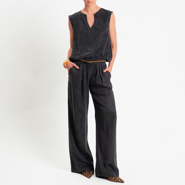 Zeroassoluto-Blusa smanicata cupro lyocell fibra naturale - lavagna