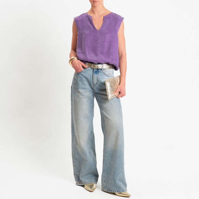 Zeroassoluto-Blusa smanicata cupro lyocell fibra naturale - lavanda
