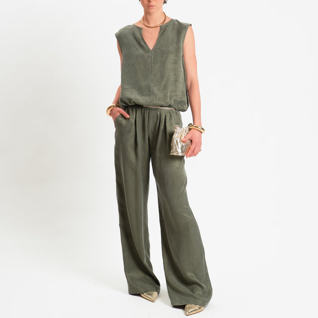 Zeroassoluto-Blusa smanicata cupro lyocell fibra naturale - militare
