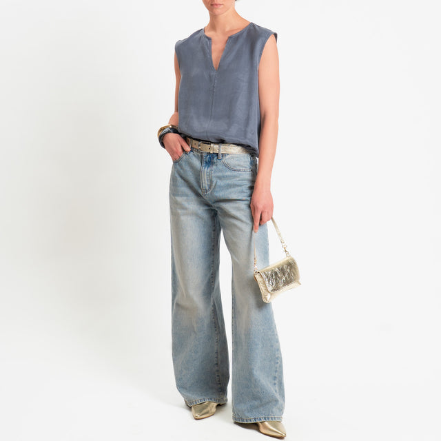 Zeroassoluto-Blusa smanicata cupro lyocell fibra naturale - piombo