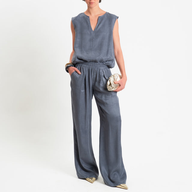 Zeroassoluto-Blusa smanicata cupro lyocell fibra naturale - piombo