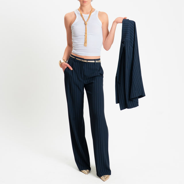 Zeroassoluto-Pantalone palazzo tessuto fluido gessato - blu