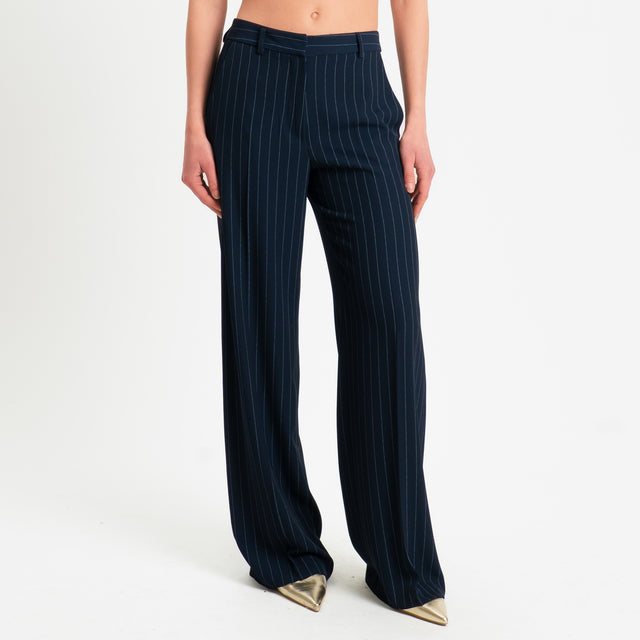 Zeroassoluto-Pantalone palazzo tessuto fluido gessato - blu