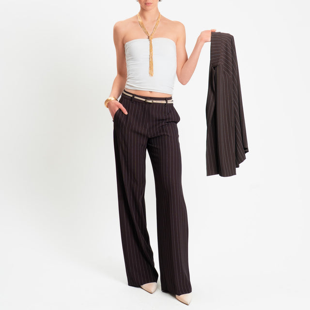 Zeroassoluto-Pantalone palazzo tessuto fluido gessato - moro