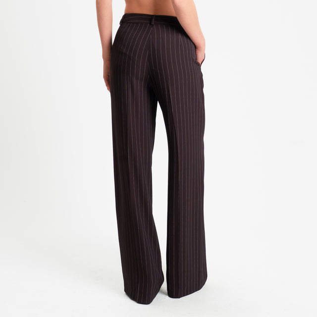 Zeroassoluto-Pantalone palazzo tessuto fluido gessato - moro