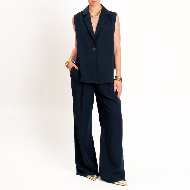 Zeroassoluto-Gilet spacchi laterali tencel fibra naturale - blu