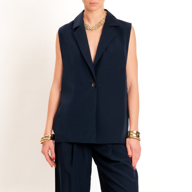Zeroassoluto-Gilet spacchi laterali tencel fibra naturale - blu