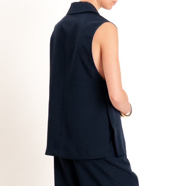 Zeroassoluto-Gilet spacchi laterali tencel fibra naturale - blu