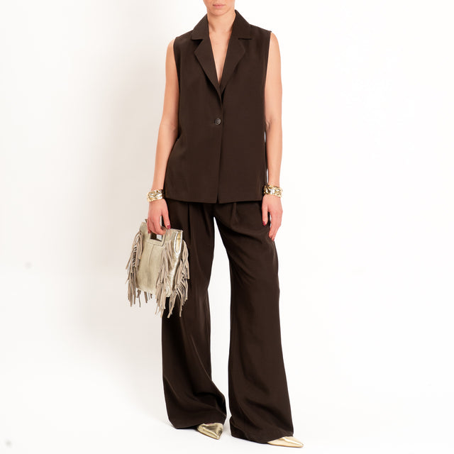 Zeroassoluto-Gilet spacchi laterali tencel fibra naturale - choco