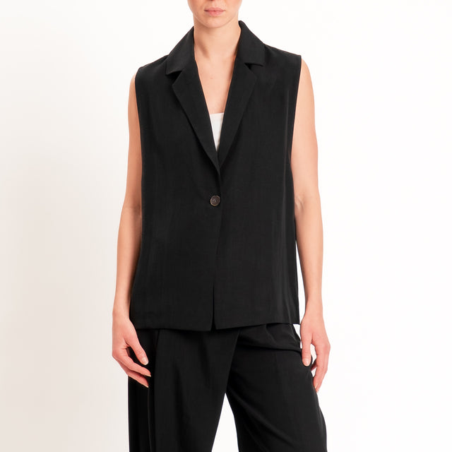 Zeroassoluto-Gilet spacchi laterali tencel fibra naturale - nero