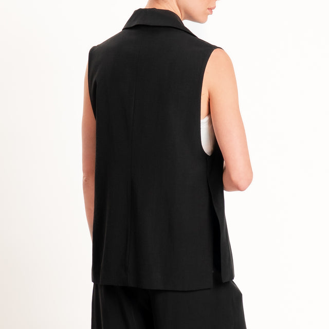 Zeroassoluto-Gilet spacchi laterali tencel fibra naturale - nero
