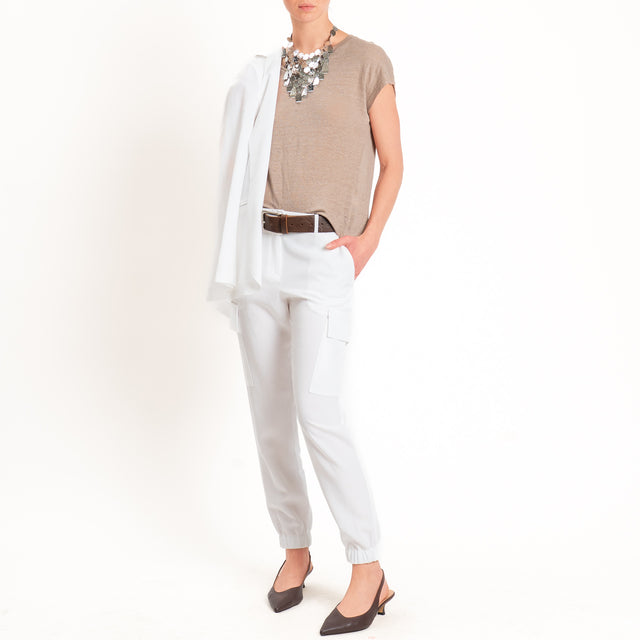 Zeroassoluto-Pantalone cargo elastico dietro tencel fibra naturale - latte