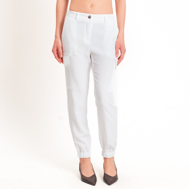 Zeroassoluto-Pantalone cargo elastico dietro tencel fibra naturale - latte