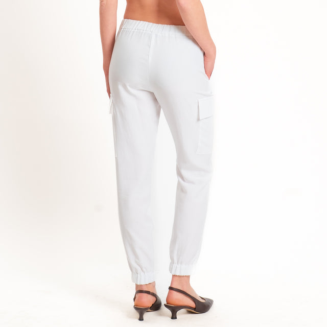 Zeroassoluto-Pantalone cargo elastico dietro tencel fibra naturale - latte