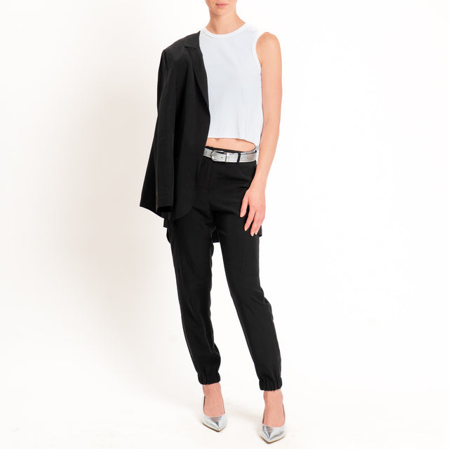 Zeroassoluto-Pantalone cargo elastico dietro tencel fibra naturale - nero