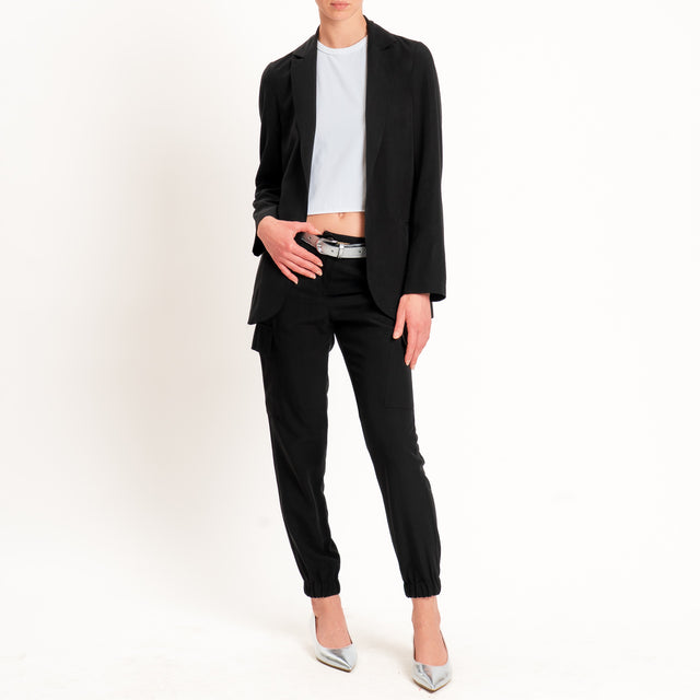 Zeroassoluto-Pantalone cargo elastico dietro tencel fibra naturale - nero