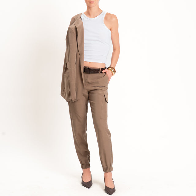 Zeroassoluto-Pantalone cargo elastico dietro tencel fibra naturale - noce