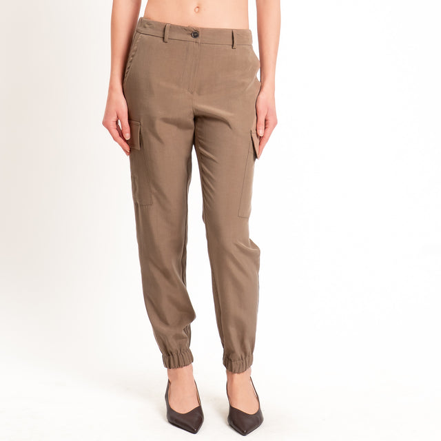 Zeroassoluto-Pantalone cargo elastico dietro tencel fibra naturale - noce