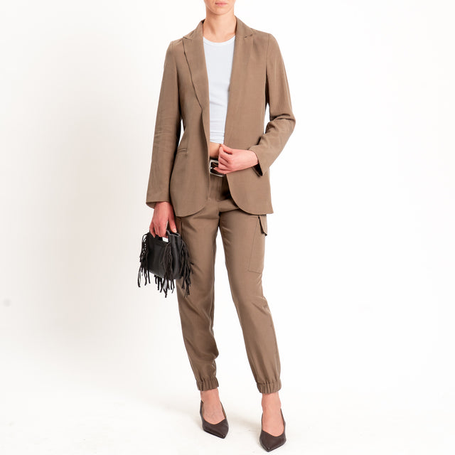 Zeroassoluto-Pantalone cargo elastico dietro tencel fibra naturale - noce