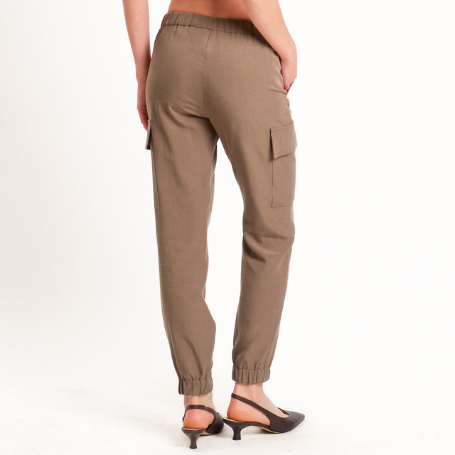 Zeroassoluto-Pantalone cargo elastico dietro tencel fibra naturale - noce