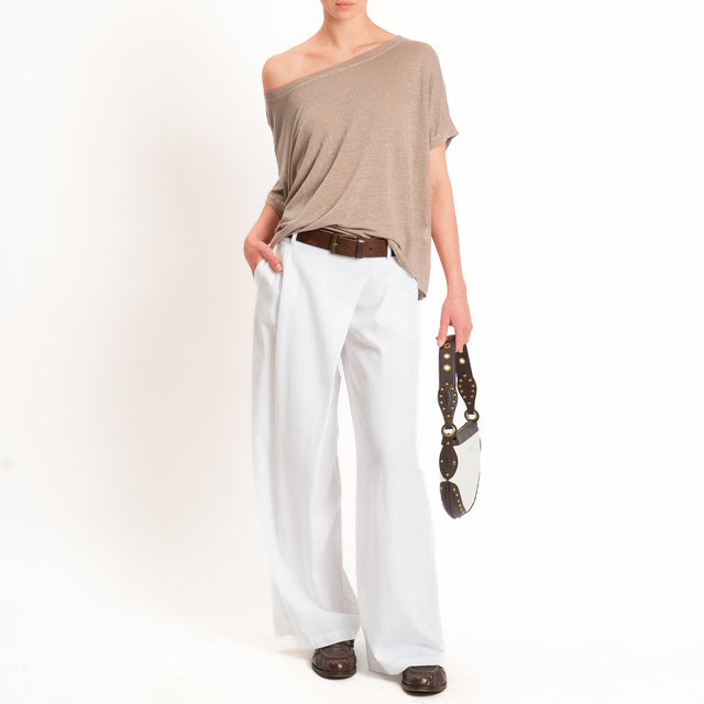 Zeroassoluto-Pantalone wide leg con pinces tencel fibra naturale - latte
