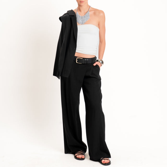 Zeroassoluto-Pantalone wide leg con pinces tencel fibra naturale - nero