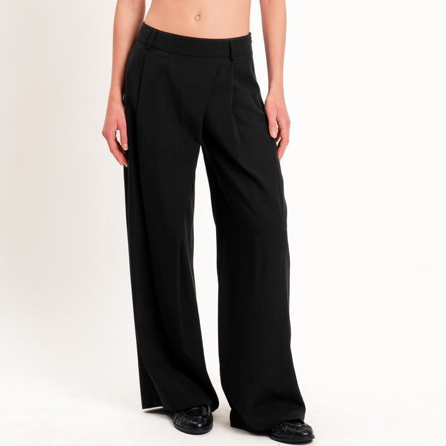 Zeroassoluto-Pantalone wide leg con pinces tencel fibra naturale - nero