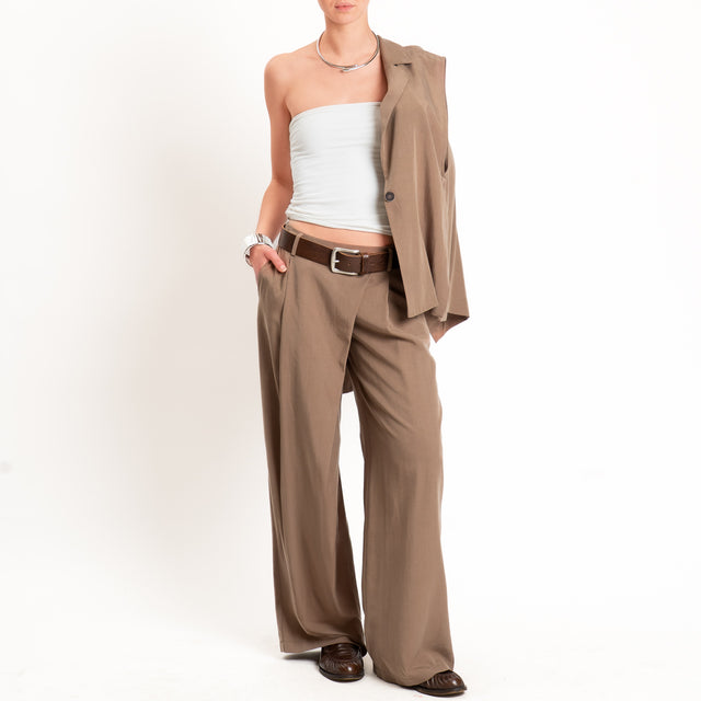 Zeroassoluto-Pantalone wide leg con pinces tencel fibra naturale - noce