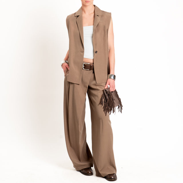 Zeroassoluto-Pantalone wide leg con pinces tencel fibra naturale - noce
