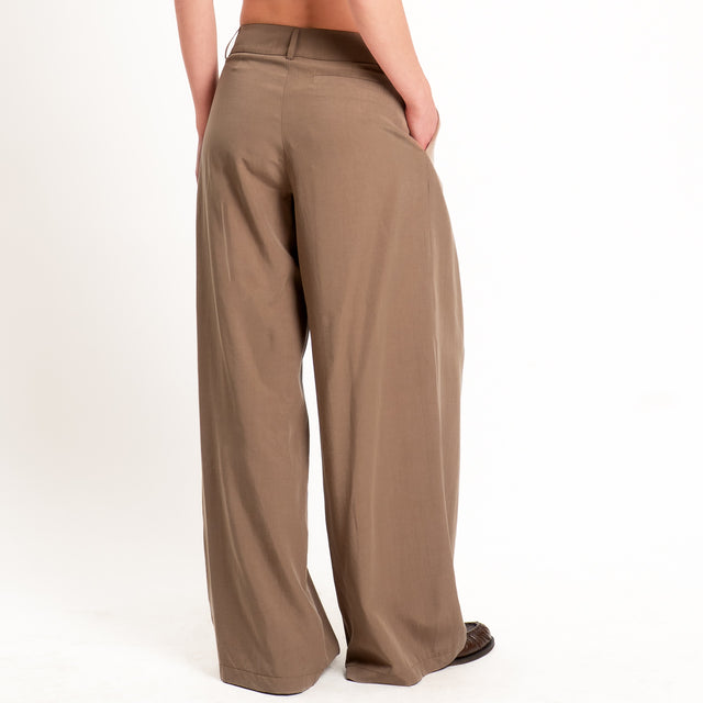 Zeroassoluto-Pantalone wide leg con pinces tencel fibra naturale - noce