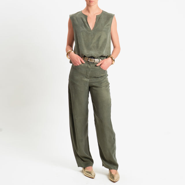 Zeroassoluto-Pantalone barrel cupro lyocell fibra naturale - militare