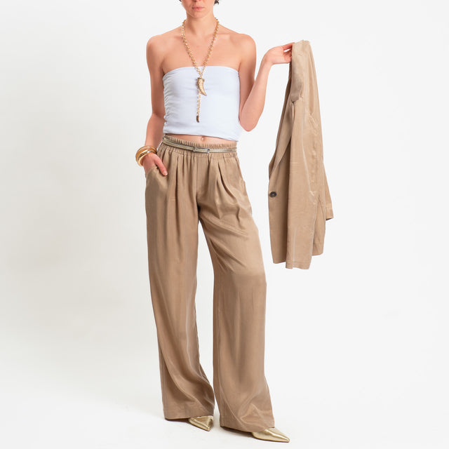 Zeroassoluto-Pantalone wide leg cupro lyocell fibra naturale - sahara
