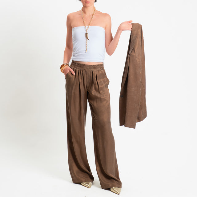 Zeroassoluto-Pantalone wide leg cupro lyocell fibra naturale - choco